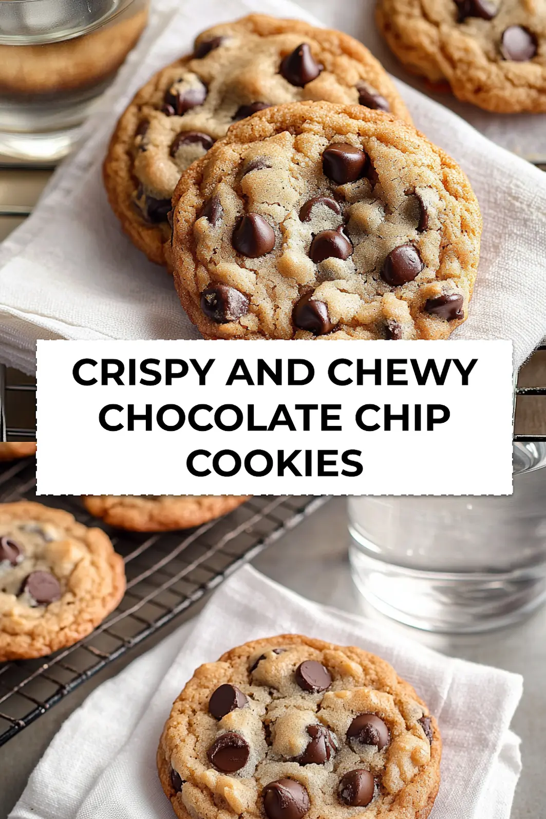 Finished crispy and chewy chocolate chip cookies on baking tray with sea salt on top