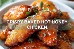 CRISPY BAKED HOT HONEY CHICKEN centered hero view, clean and uncluttered