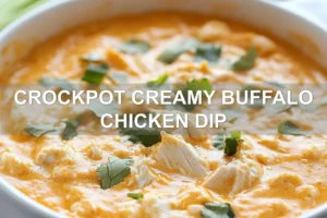 CROCKPOT CREAMY BUFFALO CHICKEN DIP centered hero view, clean and uncluttered