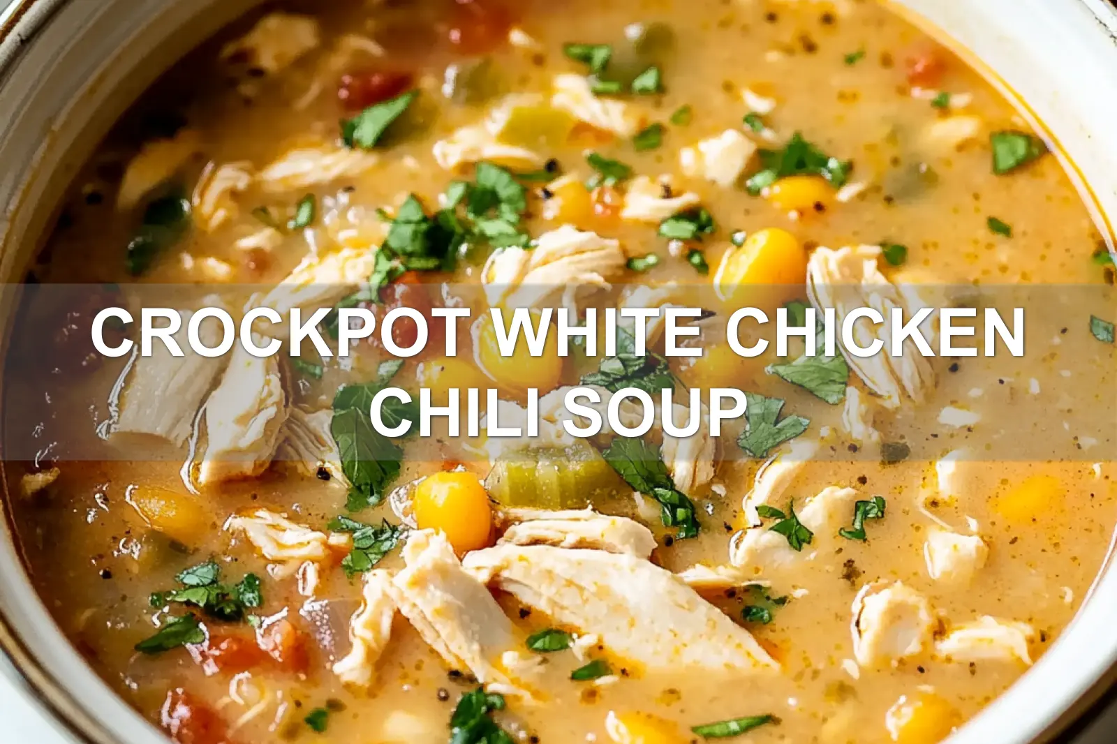 CROCKPOT WHITE CHICKEN CHILI SOUP centered hero view, clean and uncluttered