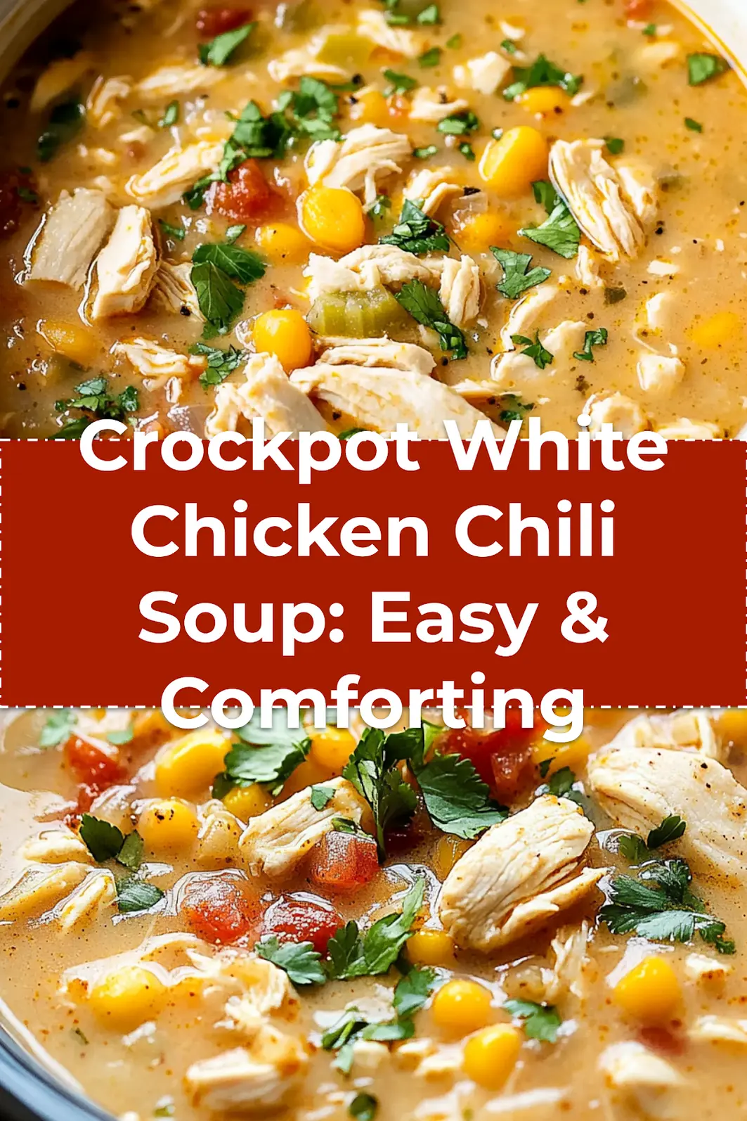 Bowl of Crockpot White Chicken Chili Soup with toppings like cilantro and avocado