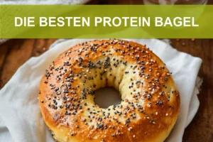 DIE BESTEN PROTEIN BAGEL spelt flour quark sesame poppy seeds shaped bagel rings on napkin