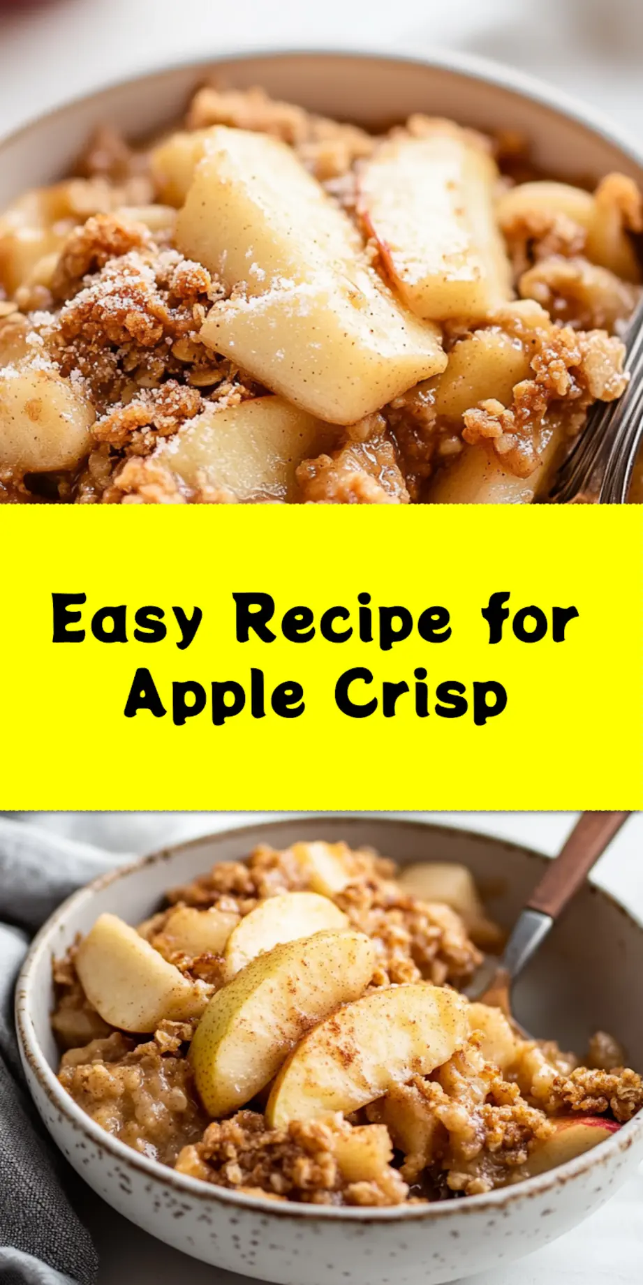 Pinterest-optimized hero image showing styled easy apple crisp in baking dish with crisp buttery topping