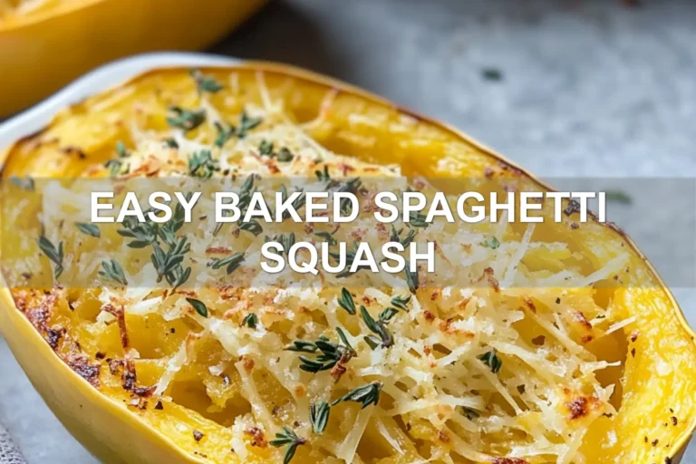 EASY BAKED SPAGHETTI SQUASH centered hero view, clean and uncluttered