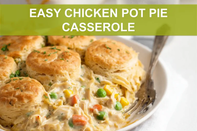 EASY CHICKEN POT PIE CASSEROLE warm golden biscuits bubbling creamy filling close up