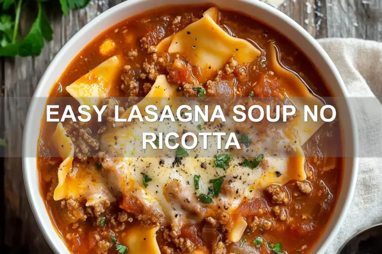 EASY LASAGNA SOUP NO RICOTTA centered hero view, clean and uncluttered