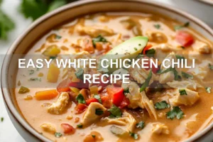 EASY WHITE CHICKEN CHILI RECIPE centered hero view, clean and uncluttered