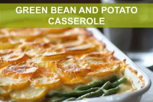 GREEN BEAN AND POTATO CASSEROLE baked casserole with potatoes green beans melted Colby cheese warm