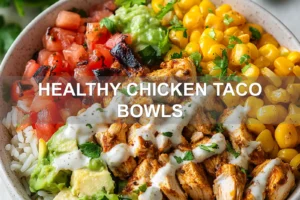 Healthy Chicken Taco Bowls: Delicious Quick Protein Fix HEALTHY CHICKEN TACO BOWLS centered hero view, clean and uncluttered