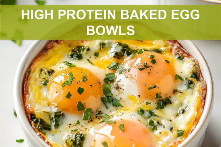 HIGH PROTEIN BAKED EGG BOWLS centered hero view, clean and uncluttered