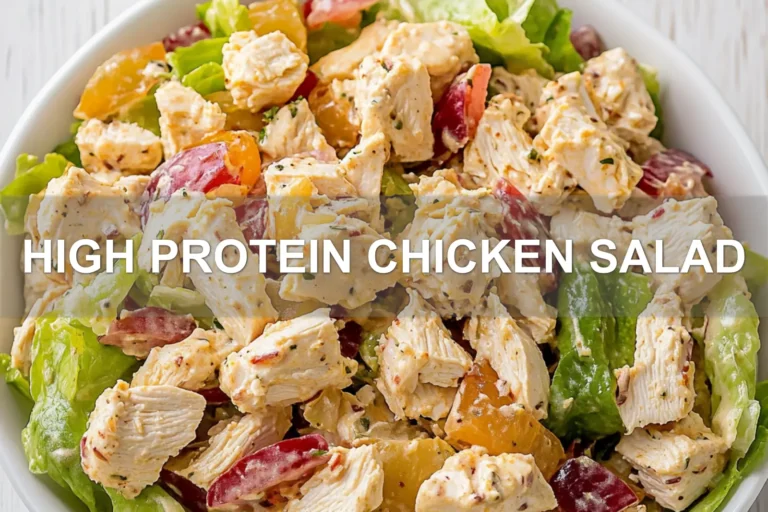 HIGH PROTEIN CHICKEN SALAD centered hero view, clean and uncluttered