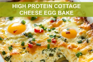 High-Protein Cottage Cheese Egg Bake: Delicious Recipe HIGH PROTEIN COTTAGE CHEESE EGG BAKE centered hero view, clean and uncluttered