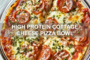 HIGH PROTEIN COTTAGE CHEESE PIZZA BOWL centered hero view, clean and uncluttered