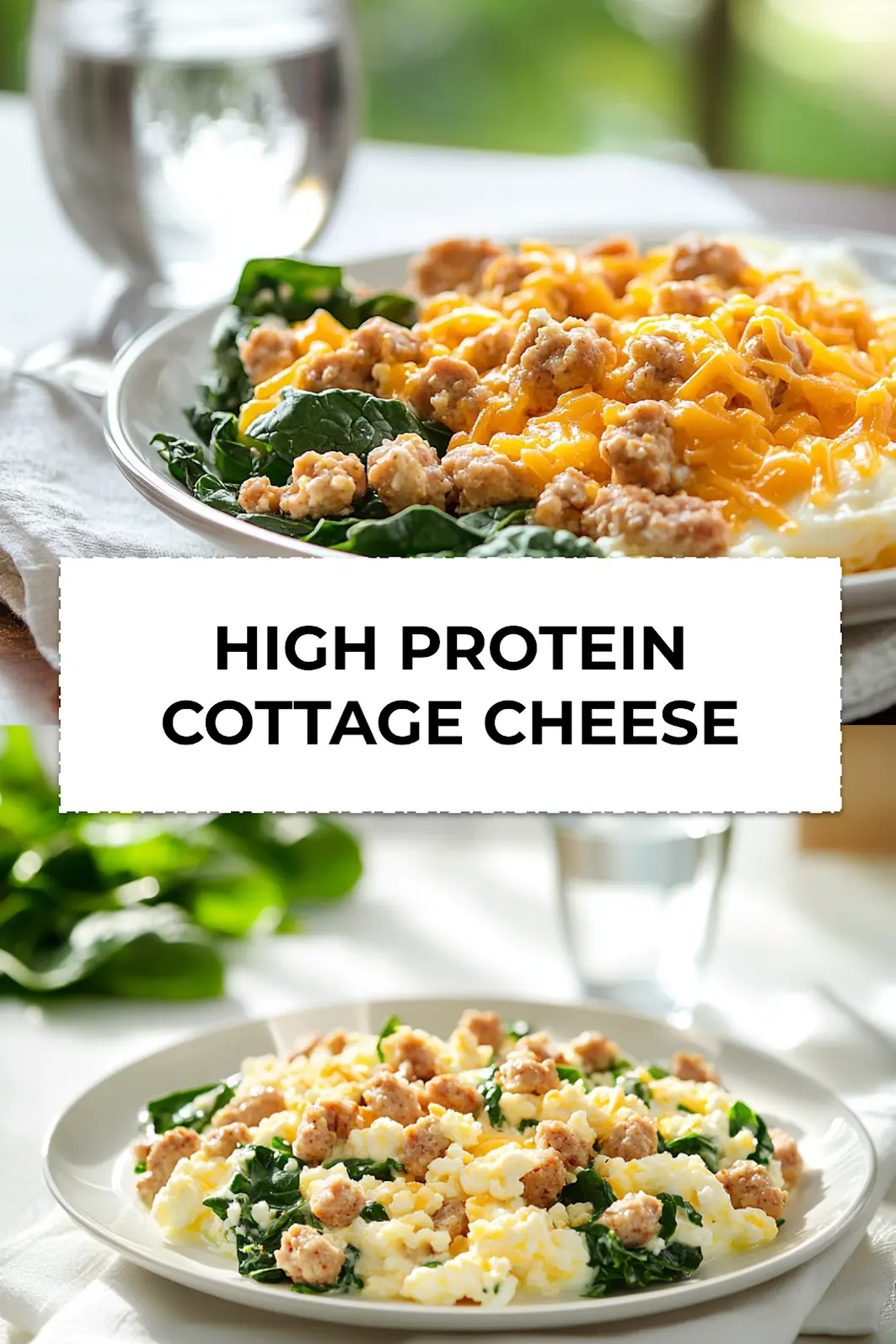 Finished high protein cottage cheese breakfast casserole with golden top, sliced into portions for serving