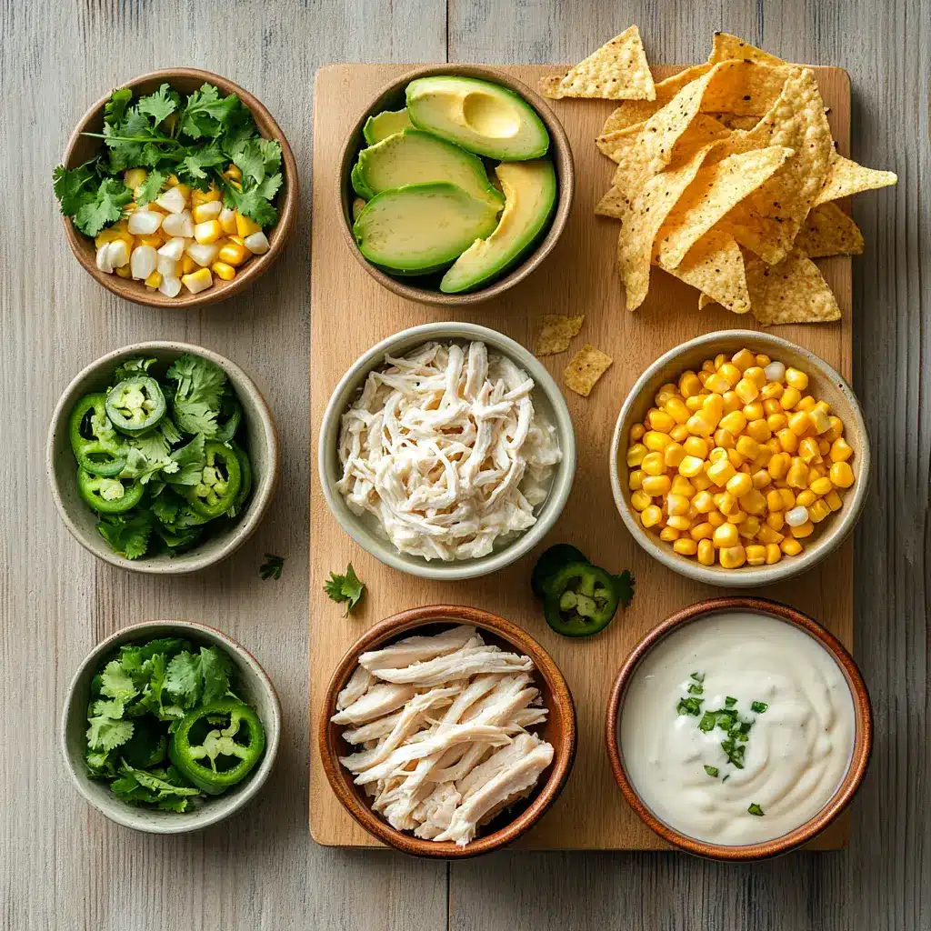 Ingredients for Crockpot White Chicken Chili Soup including chicken, beans, chilies, cream cheese and spices