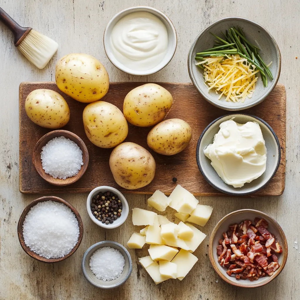 Ingredients for Easy Air Fryer Baked Potato: Russet potatoes, olive oil, sea salt, black pepper