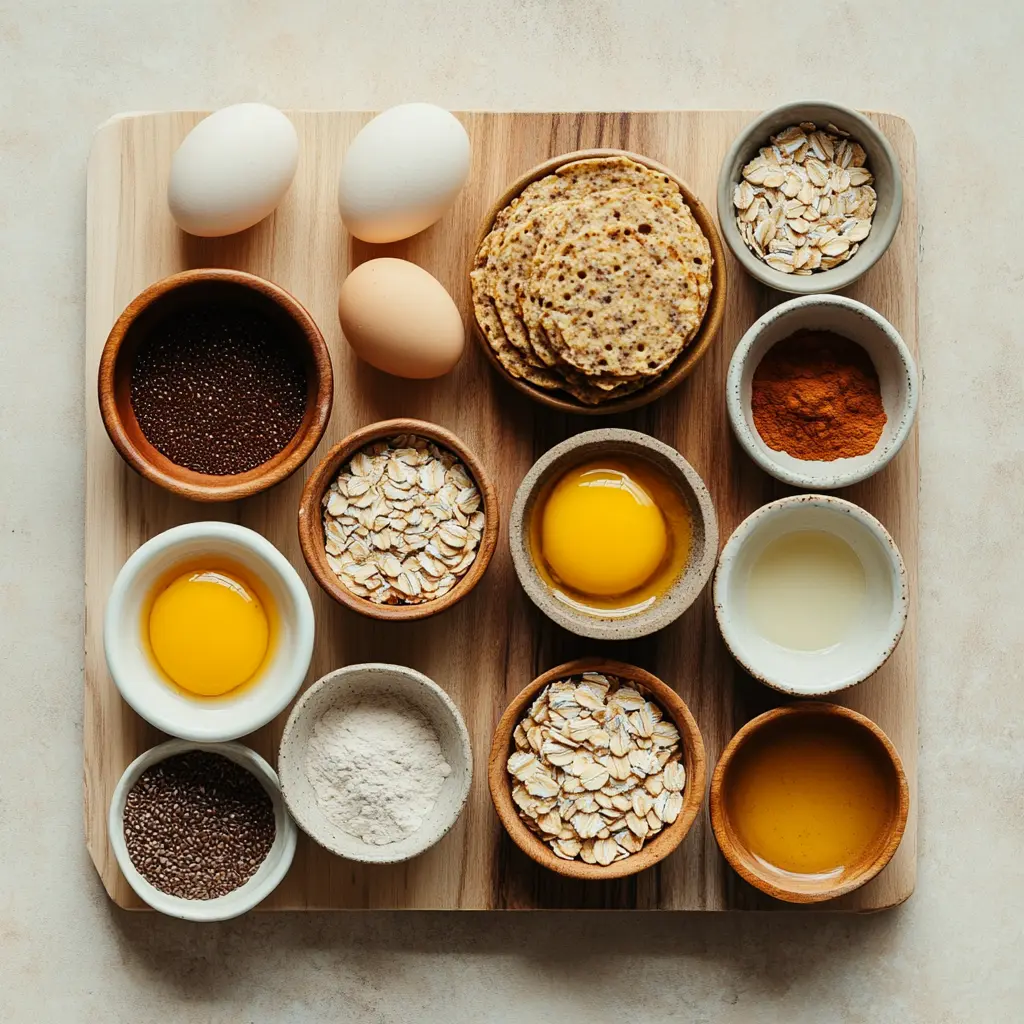 High-Protein Powder Pancakes: Delicious and Easy Recipe 2 Ingredients for High-Protein Powder Pancakes including oats, bananas, protein powder, eggs, and flax meal