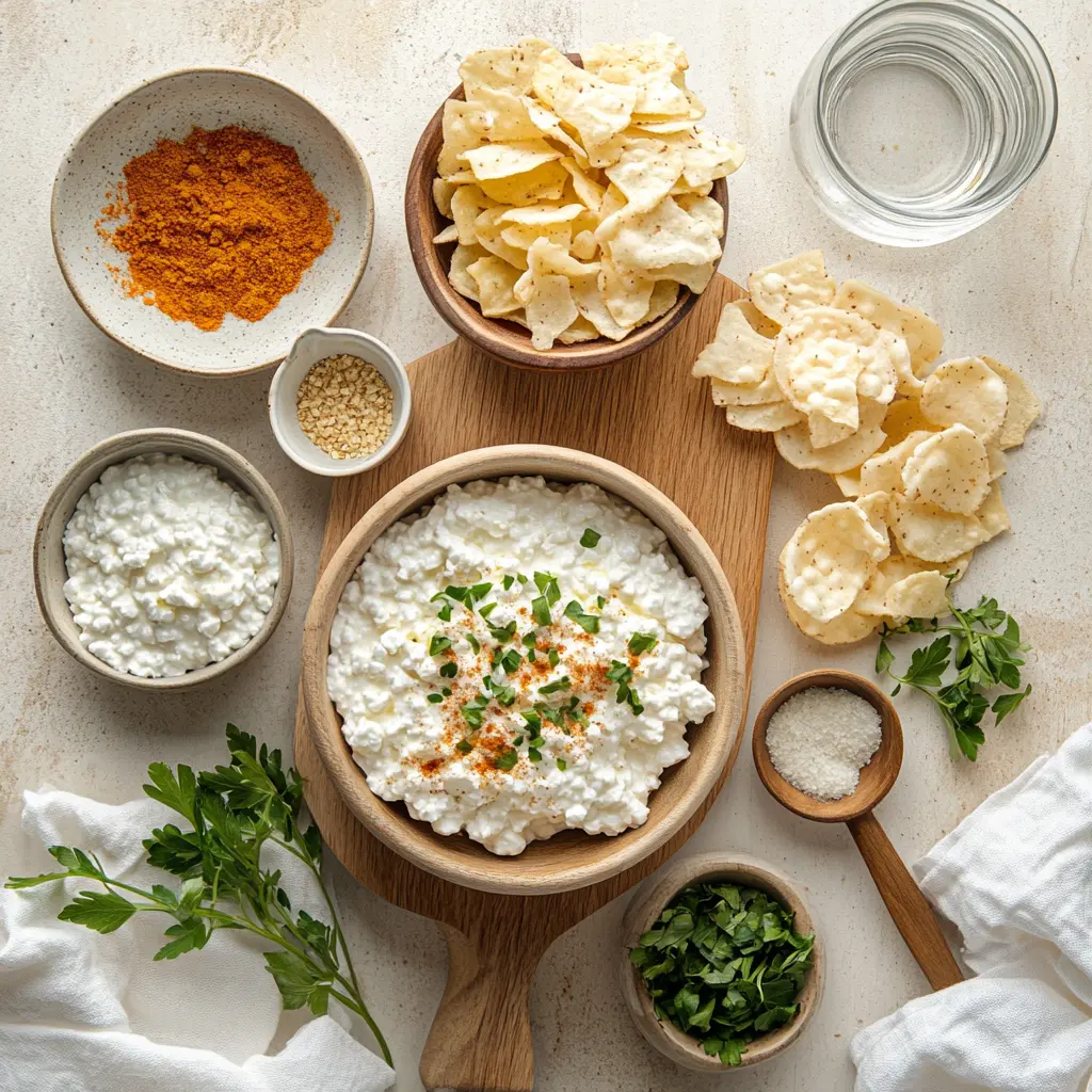 Ingredients for Keto Cottage Cheese Chips including garlic powder, paprika, and salt