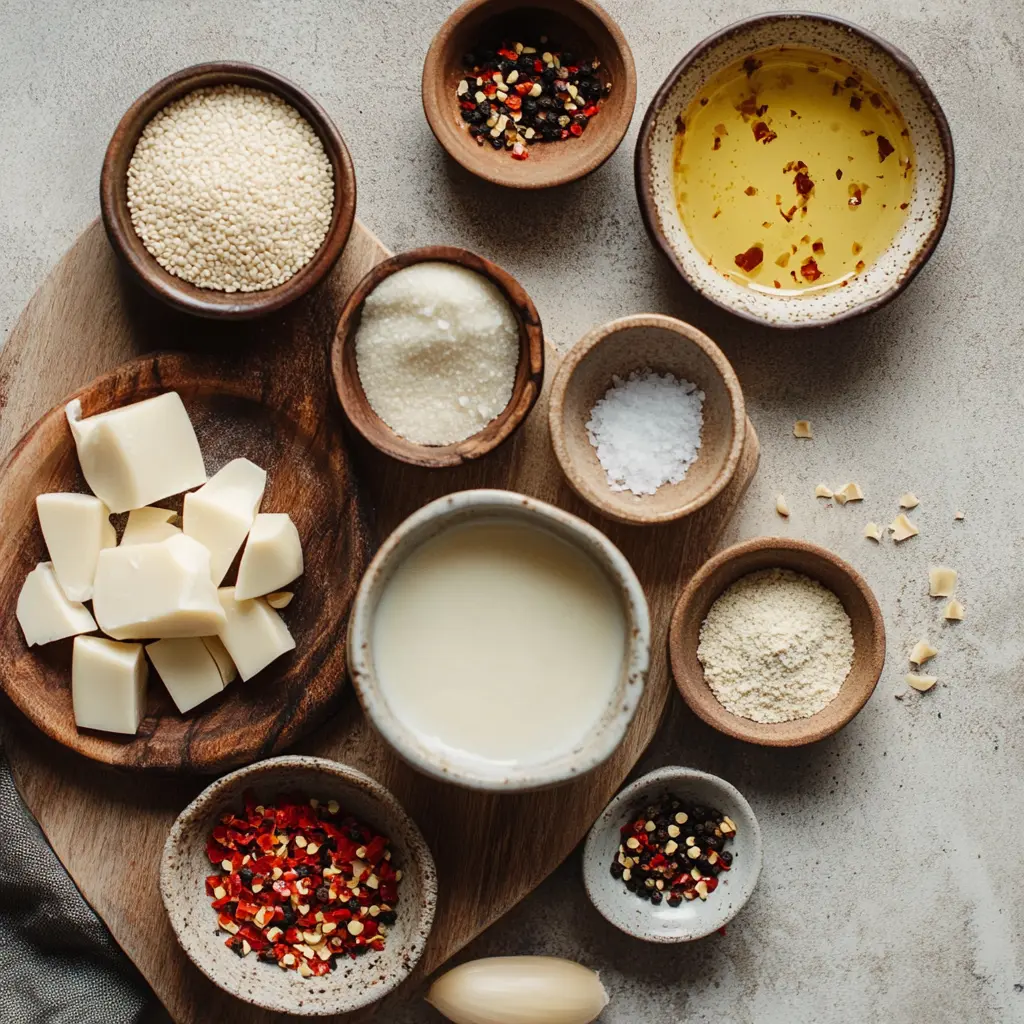 Ingredients for white chili including sausage, corn, Alfredo sauce, and broth