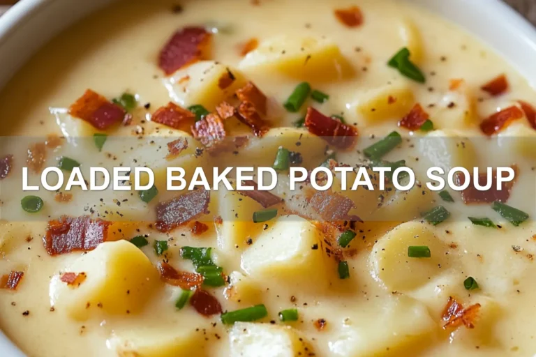 LOADED BAKED POTATO SOUP centered hero view, clean and uncluttered
