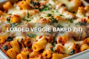 LOADED VEGGIE BAKED ZITI centered hero view, clean and uncluttered