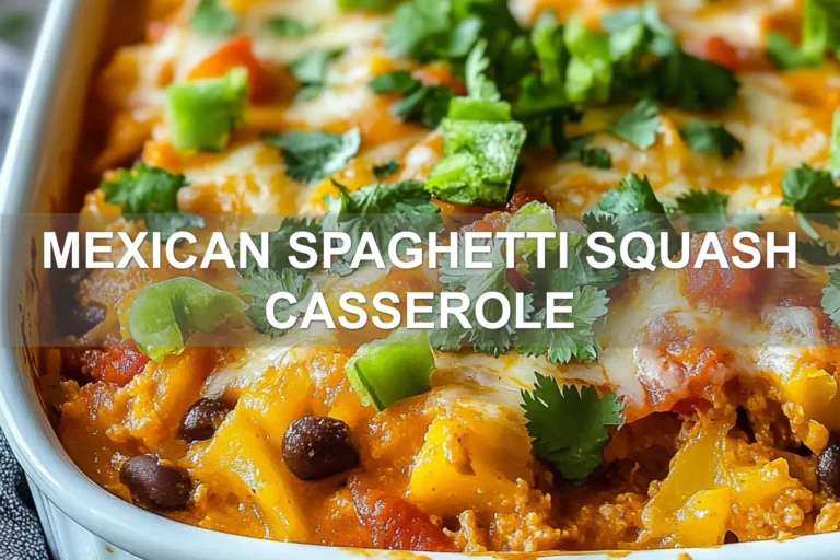 MEXICAN SPAGHETTI SQUASH CASSEROLE centered hero view, clean and uncluttered