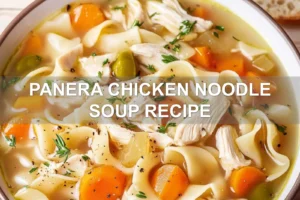 PANERA CHICKEN NOODLE SOUP RECIPE centered hero view, clean and uncluttered