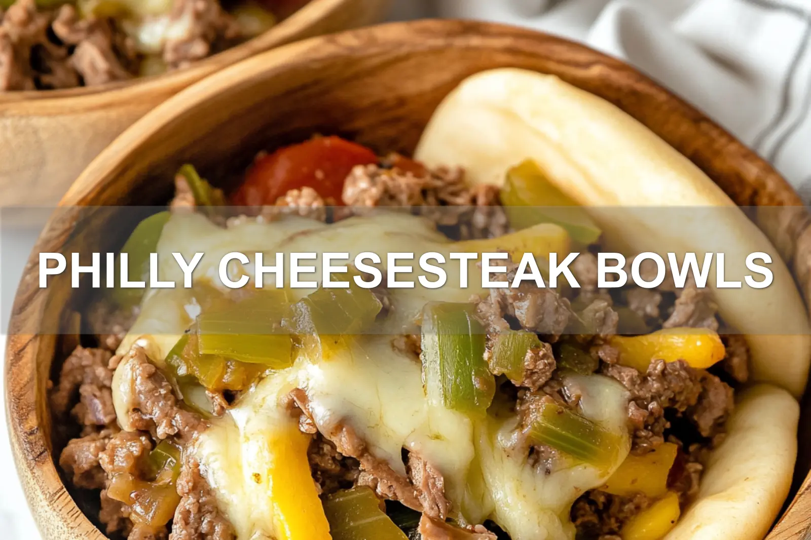 Philly Cheesesteak Bowls: Easy and Delicious Dinner 4 PHILLY CHEESESTEAK BOWLS centered hero view, clean and uncluttered