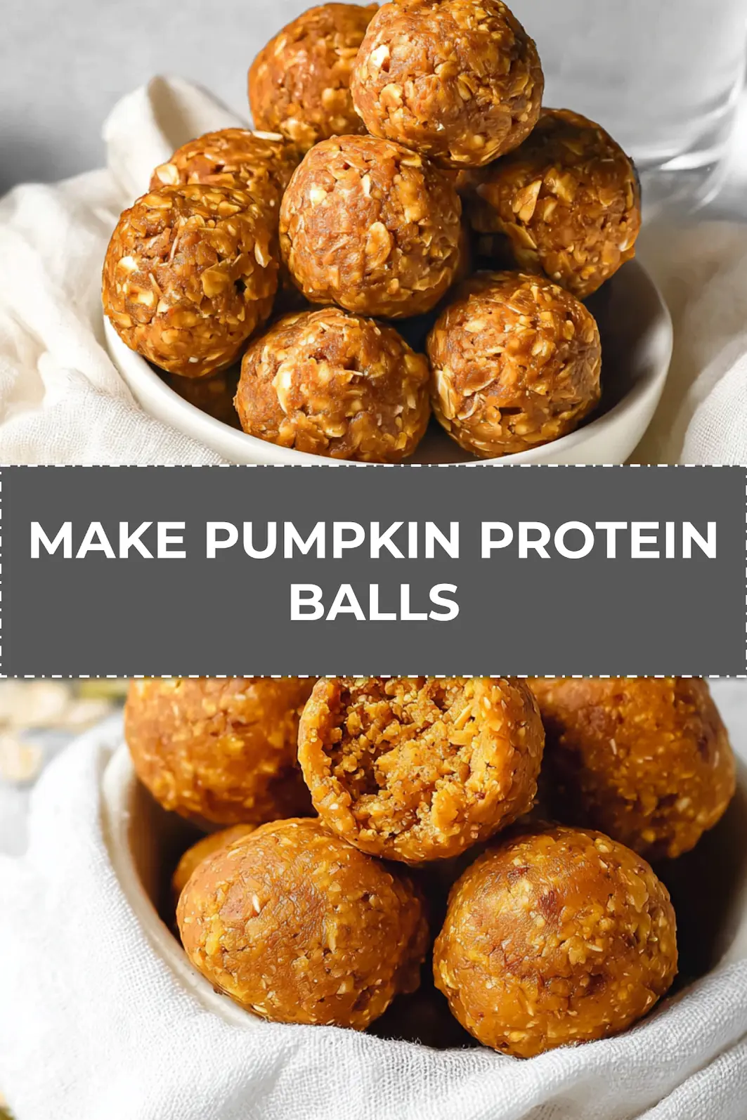 Pumpkin protein balls on napkin pinned for sharing during autumn snacking