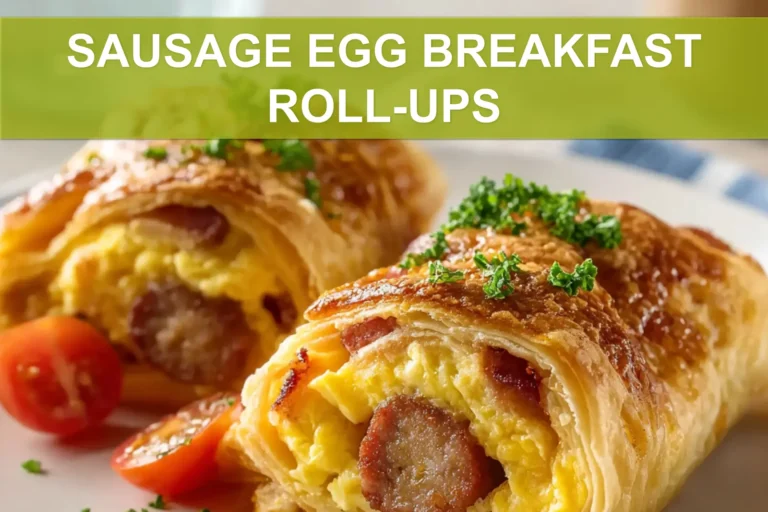SAUSAGE EGG BREAKFAST ROLL-UPS on white cloth with clear glass of water warm tones