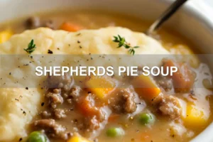 SHEPHERDS PIE SOUP centered hero view, clean and uncluttered