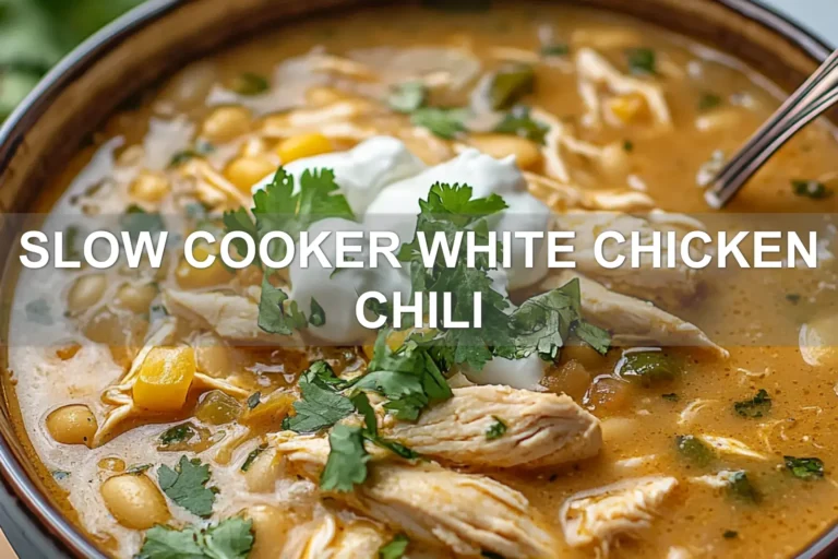 SLOW COOKER WHITE CHICKEN CHILI centered hero view, clean and uncluttered