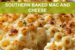 SOUTHERN BAKED MAC AND CHEESE centered hero view, clean and uncluttered