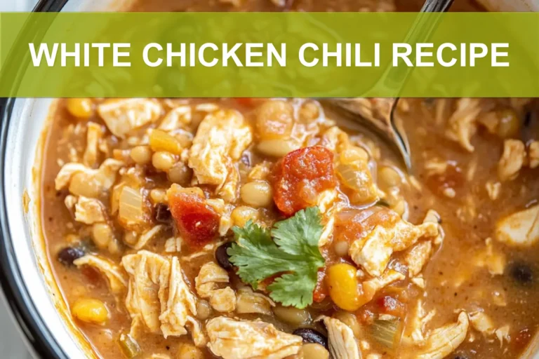 WHITE CHICKEN CHILI RECIPE centered hero view, clean and uncluttered