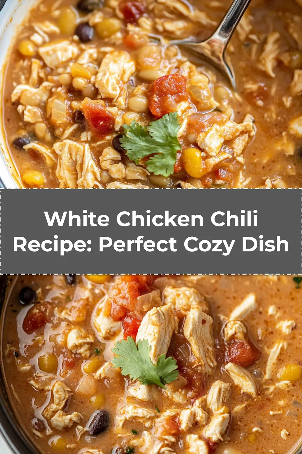 Finished bowl of creamy white chicken chili with toppings like cilantro and sour cream