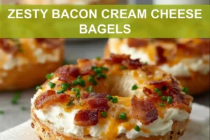Zesty Bacon Cream Cheese Bagels: Quick and Delicious ZESTY BACON CREAM CHEESE BAGELS close-up with sesame bagel bacon cheddar creamy sauce fresh chives