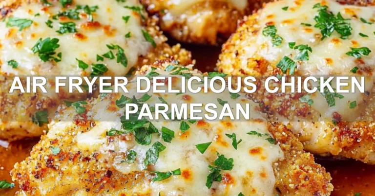 AIR FRYER DELICIOUS CHICKEN PARMESAN centered hero view, clean and uncluttered