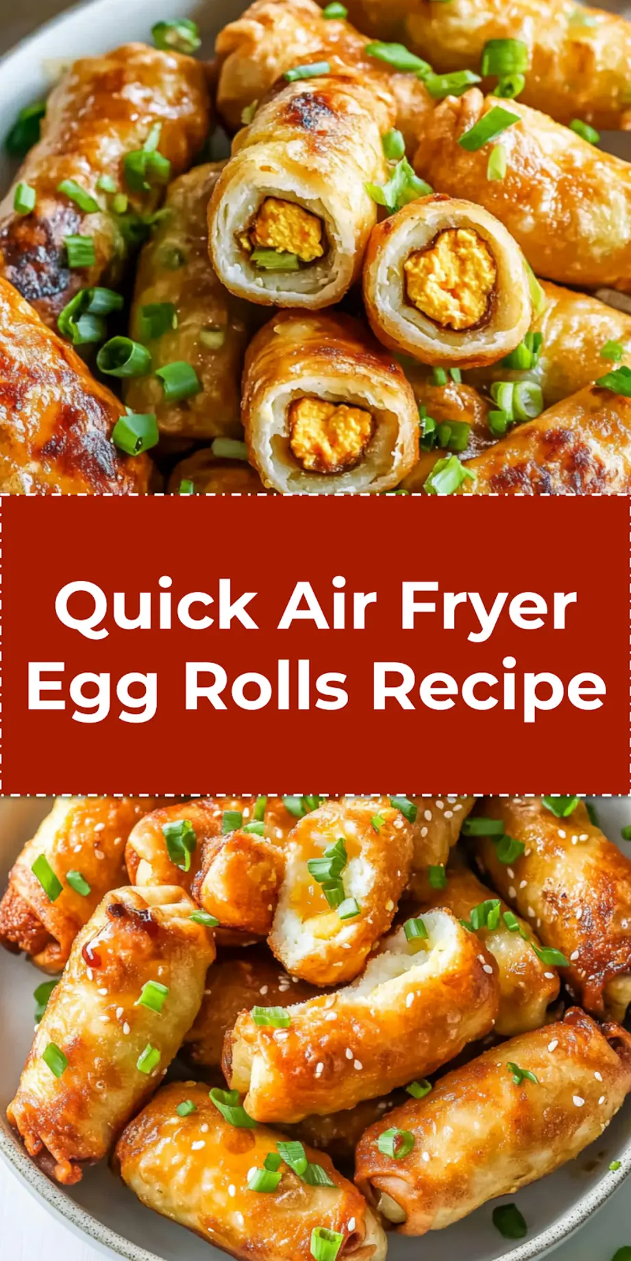 Pinterest image: Delicious Air Fryer Egg Rolls, golden brown and crispy, filled with savory turkey and vegetables, served with a side of dipping sauce.