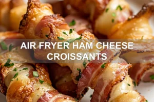 AIR FRYER HAM CHEESE CROISSANTS centered hero view, clean and uncluttered