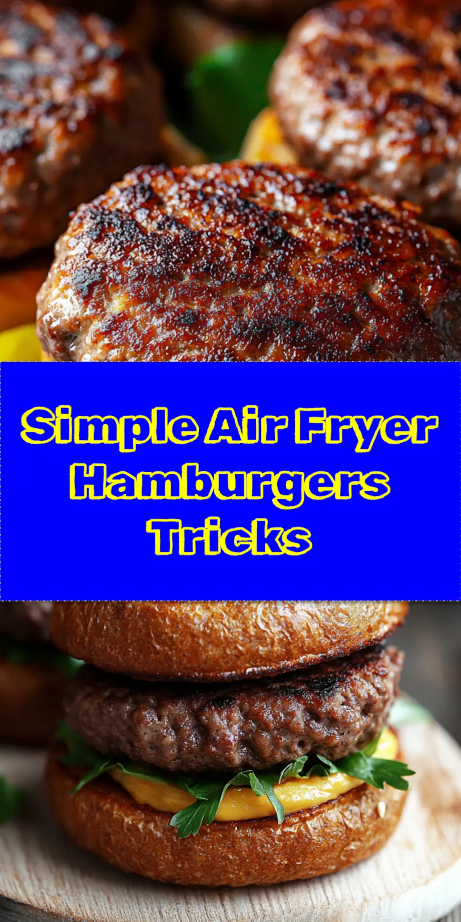 Close-up of a perfectly cooked Air Fryer Hamburger on a toasted bun with melted cheese, lettuce, and tomato, ready to be enjoyed.
