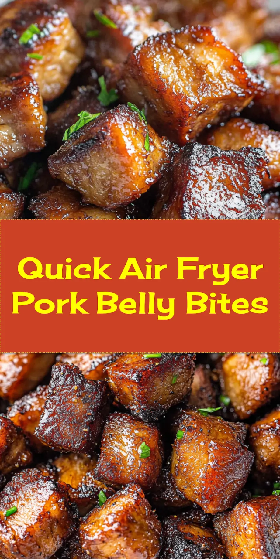 Simple Air Fryer Pork Belly Bites That's Irresistible 4 Pin for Air Fryer Pork Belly Bites recipe: A tantalizing close-up of crispy, seasoned pork belly cubes in an air fryer basket, with green onions for garnish, perfect for sharing on Pinterest.