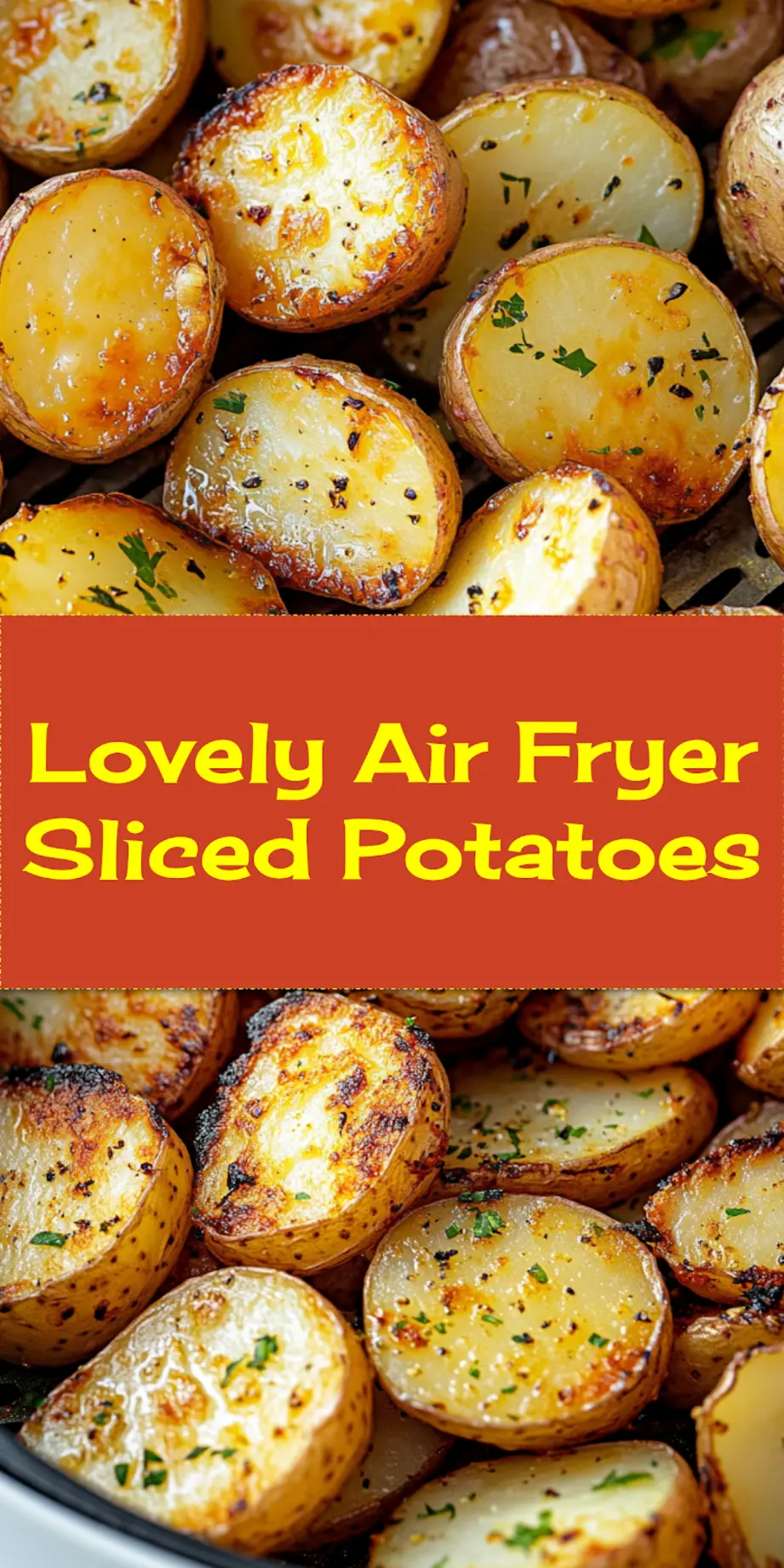A plate of perfectly cooked, golden-brown air fryer sliced potatoes with a side of dipping sauce, suitable for Pinterest sharing.