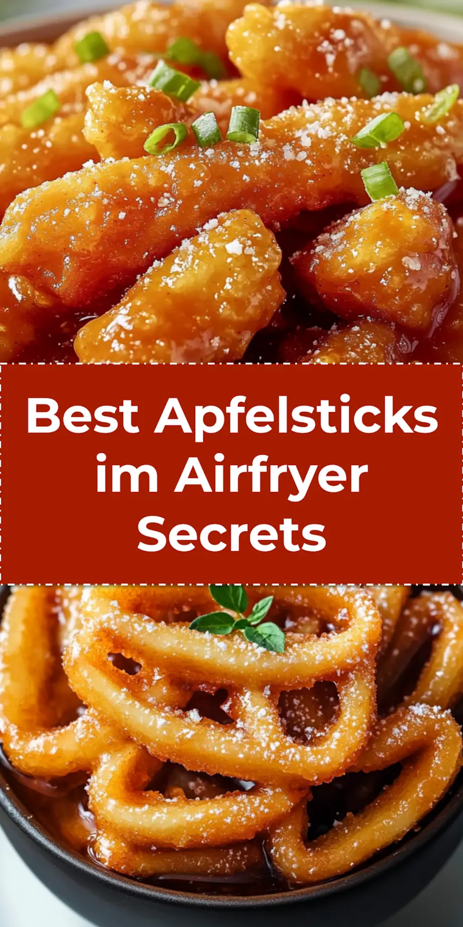 A close-up shot of golden Apfelsticks im Airfryer, perfect for a Pinterest pin, showing their crispy texture and warm color, ready to be pinned.