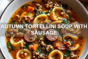 AUTUMN TORTELLINI SOUP WITH SAUSAGE centered hero view, clean and uncluttered