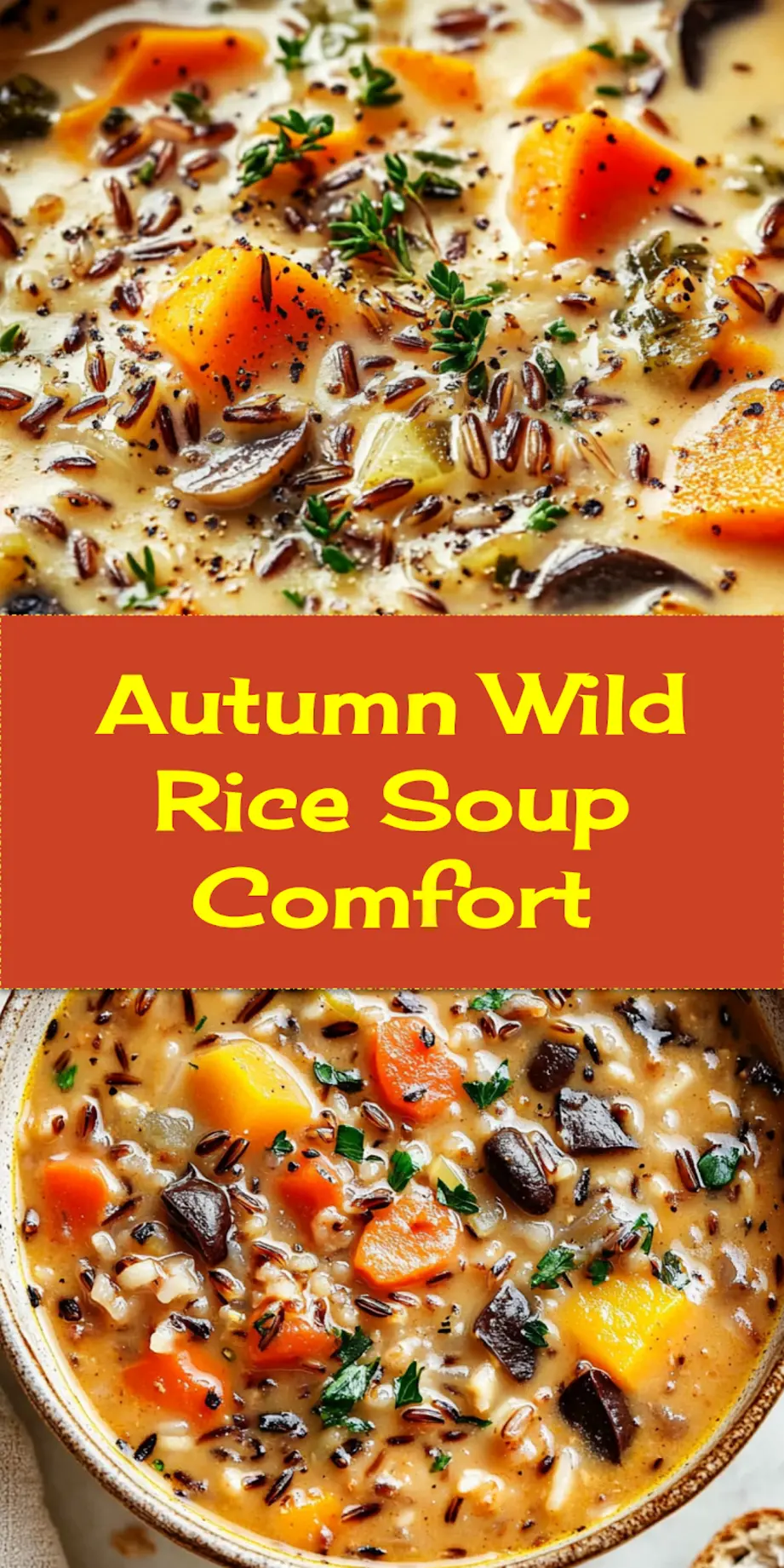 Autumn Wild Rice Soup: A Delicious Comfort Feast 3 A cozy bowl of creamy Autumn Wild Rice Soup garnished with fresh parsley and a side of crusty bread, perfect for a cold evening.