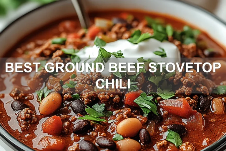 BEST GROUND BEEF STOVETOP CHILI centered hero view, clean and uncluttered