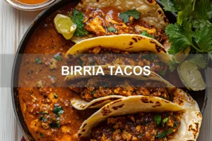 BIRRIA TACOS centered hero view, clean and uncluttered