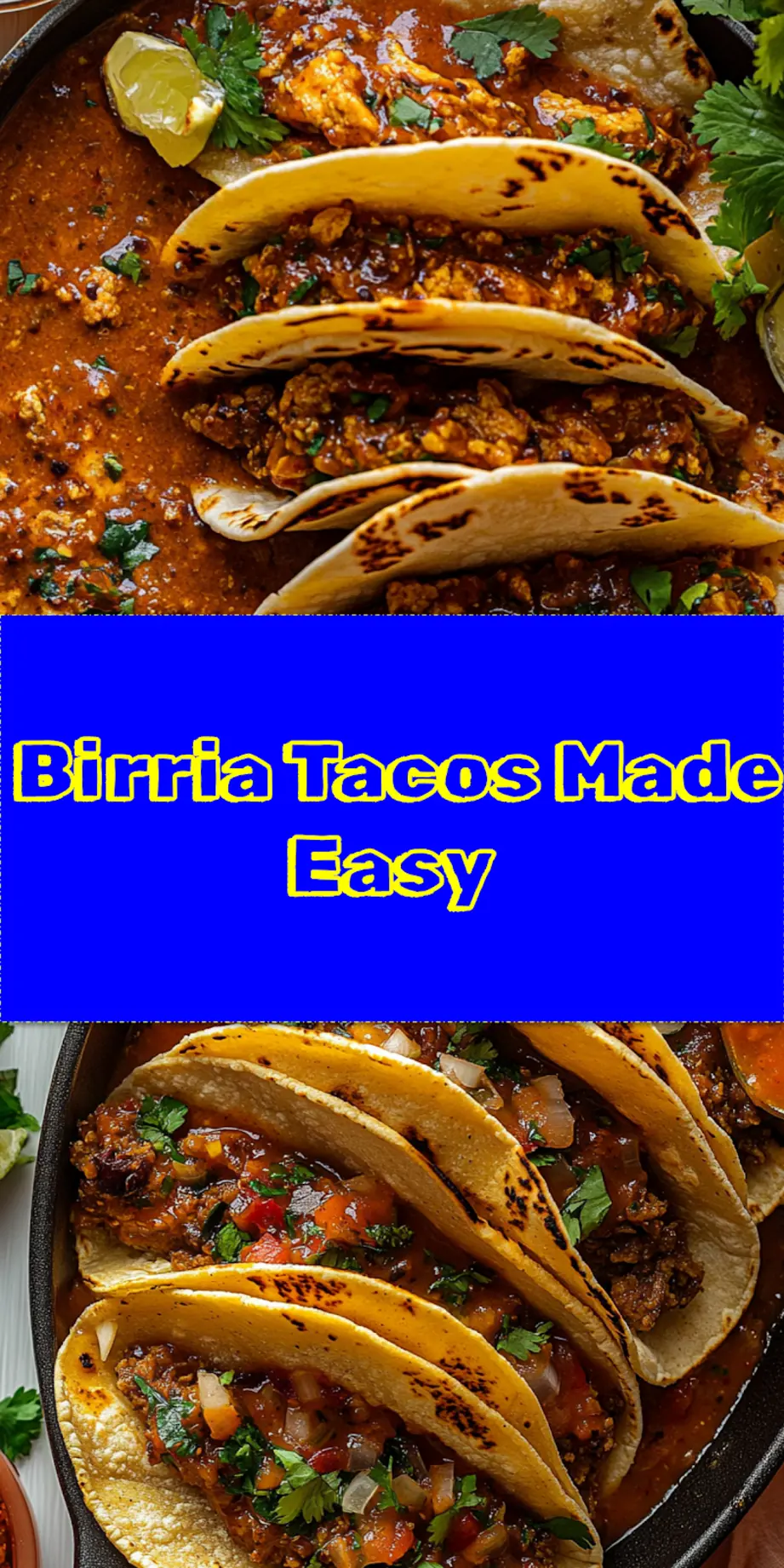 Close-up of three delicious Birria Tacos, garnished with fresh cilantro and diced onions, with a small bowl of savory consomé for dipping, ready to be enjoyed.