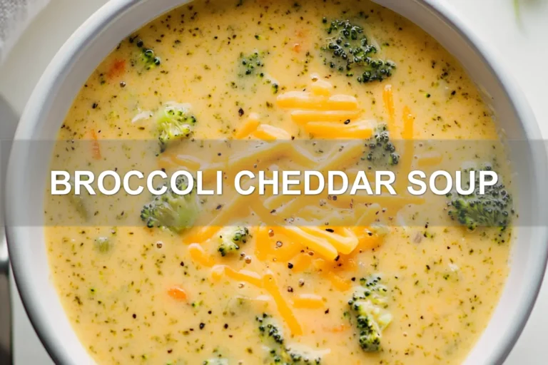 BROCCOLI CHEDDAR SOUP centered hero view, clean and uncluttered
