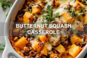 BUTTERNUT SQUASH CASSEROLE centered hero view, clean and uncluttered